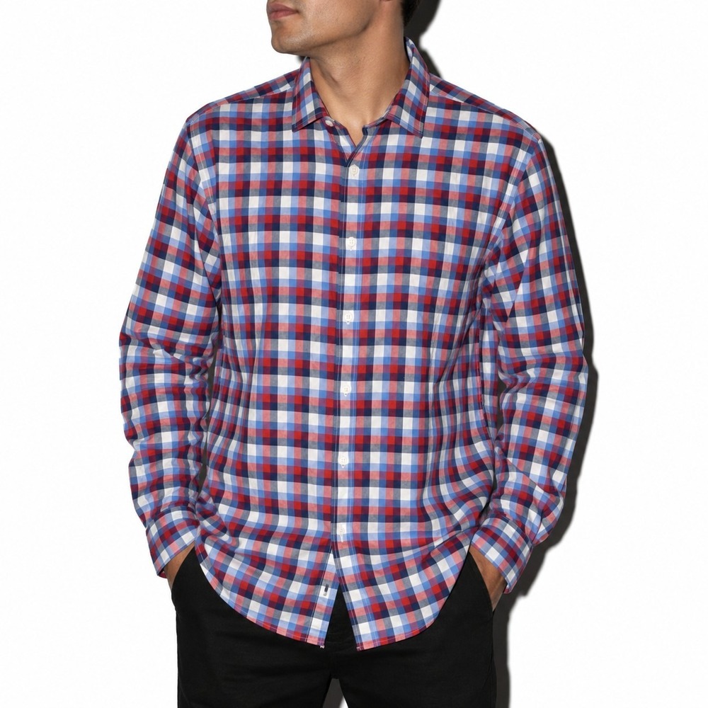 UNTUCKit Button Up Shirt Men's Large Plaid Regular Fit Stever Hill Spread Collar